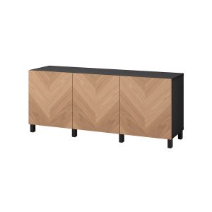TV bench with drawers and door, black-brown